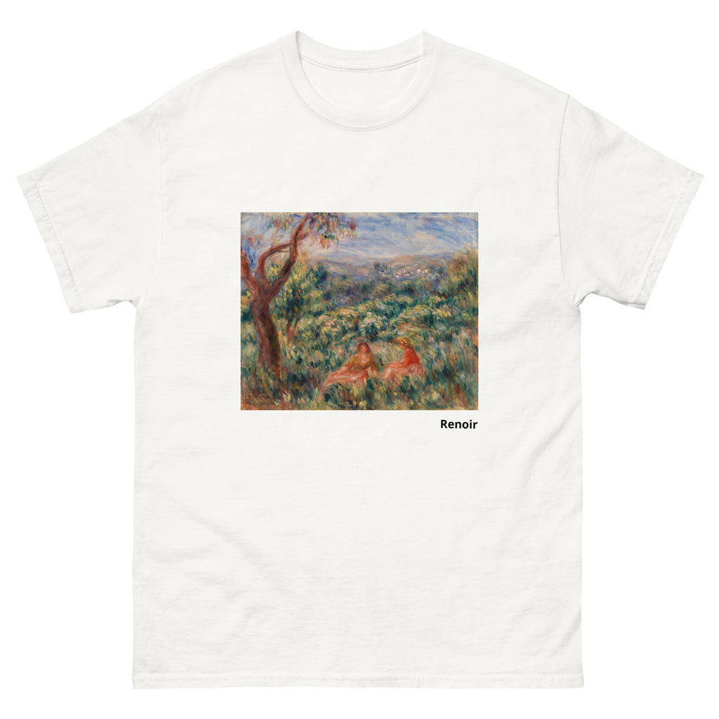 Unisex classic tee featuring Renoir's 1916 impressionist landscape with vibrant natural scenery