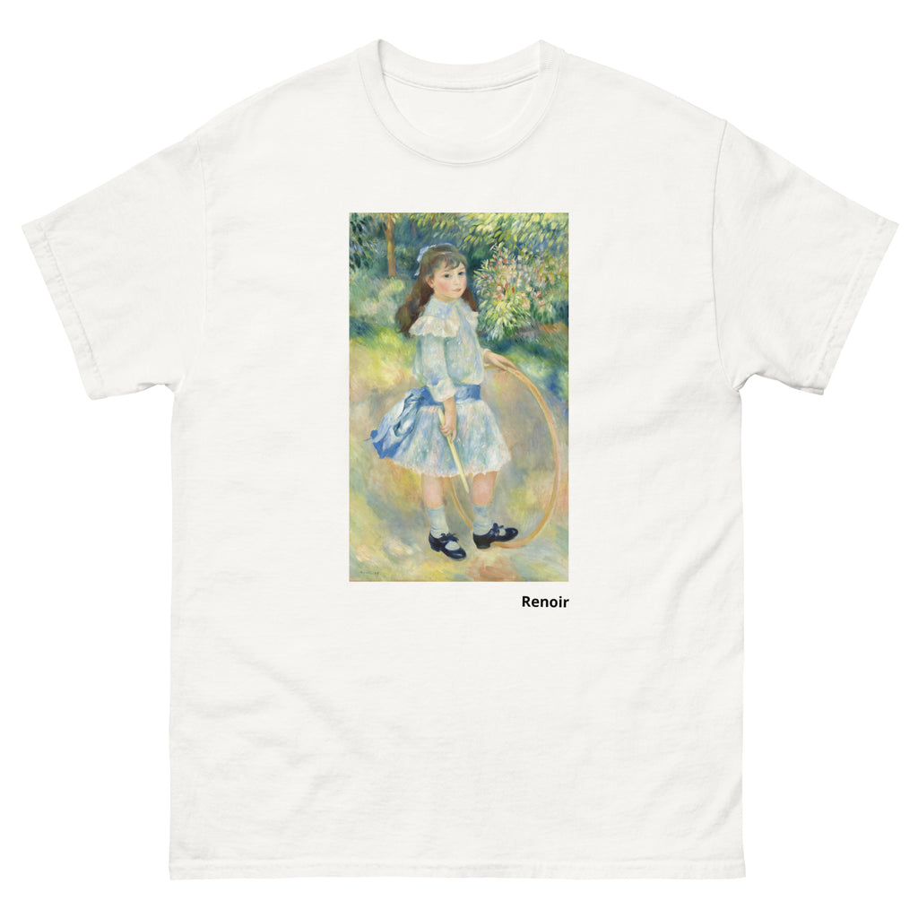 Unisex classic tee featuring Renoir's impressionist painting of a girl playing with a hoop