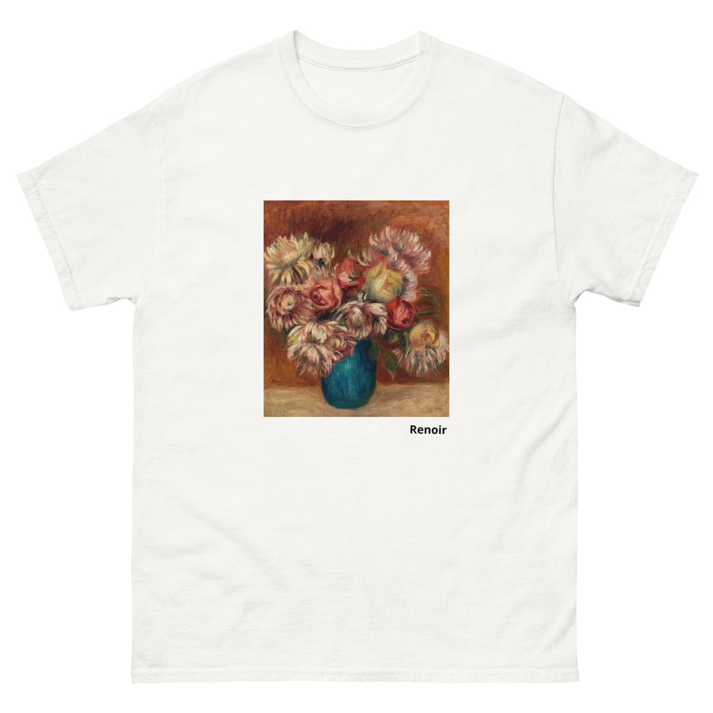 Unisex classic tee featuring Renoir's impressionist still life of flowers in a green vase