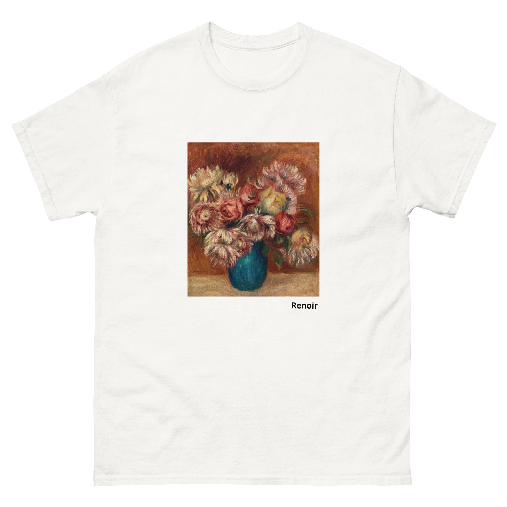 Unisex classic tee featuring Renoir's impressionist still life of flowers in a green vase