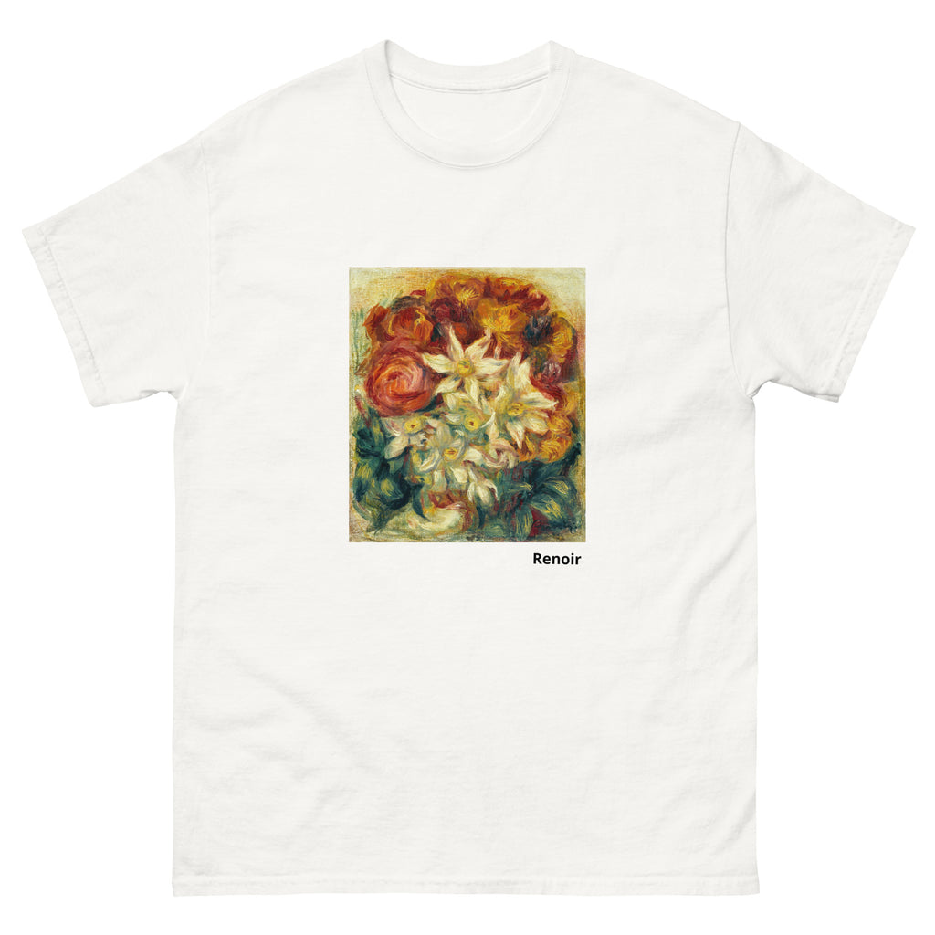 Unisex classic tee featuring Renoir's impressionist bouquet of narcissi and roses in bloom
