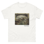 Unisex classic tee featuring Monet's impressionist painting of workers unloading coal from barges