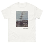 Unisex classic tee featuring Monet's impressionist painting of a stranded boat at Fécamp