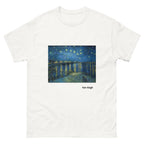 Unisex classic tee featuring Van Gogh's iconic Starry Night with swirling sky and village