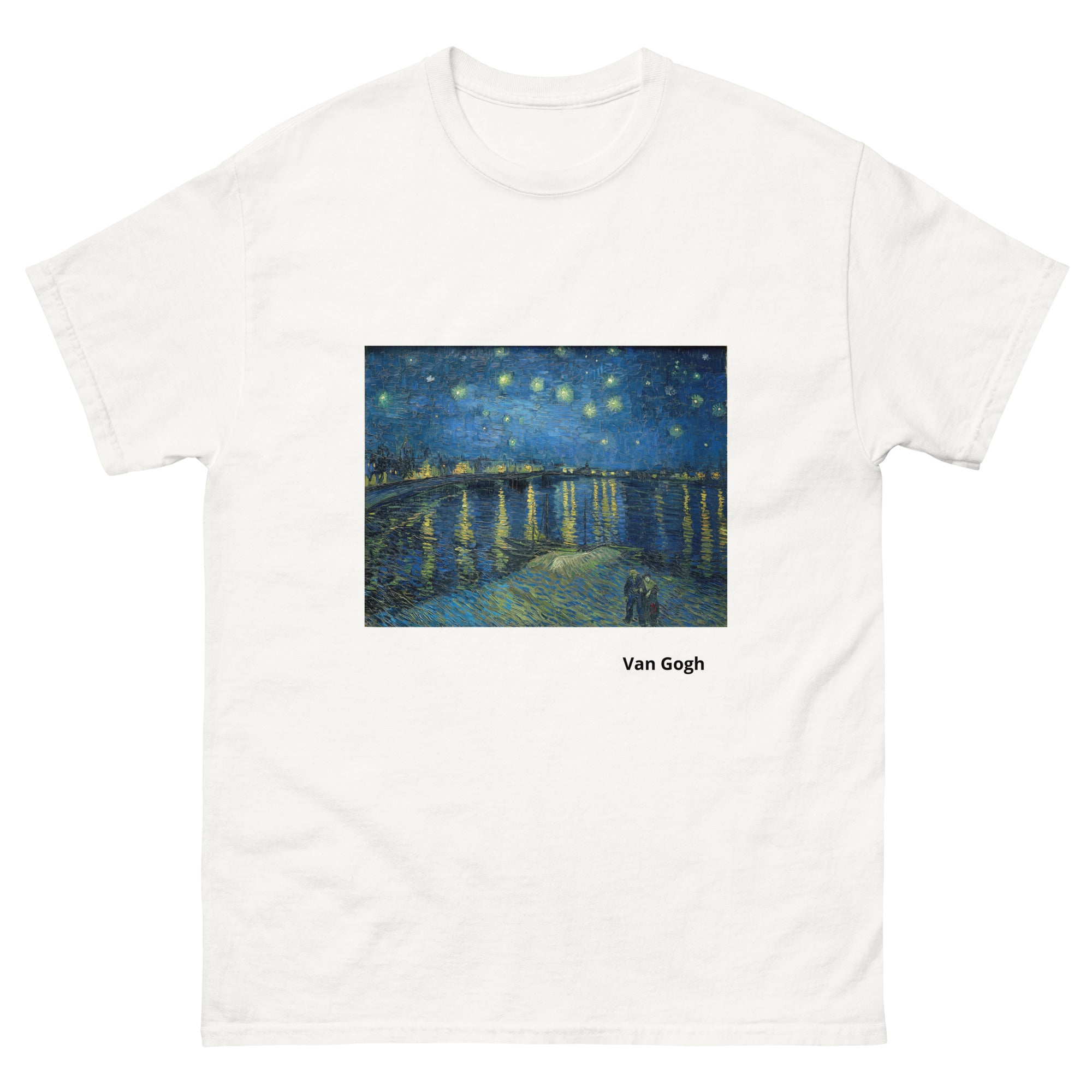 Unisex classic tee featuring Van Gogh's iconic Starry Night with swirling sky and village