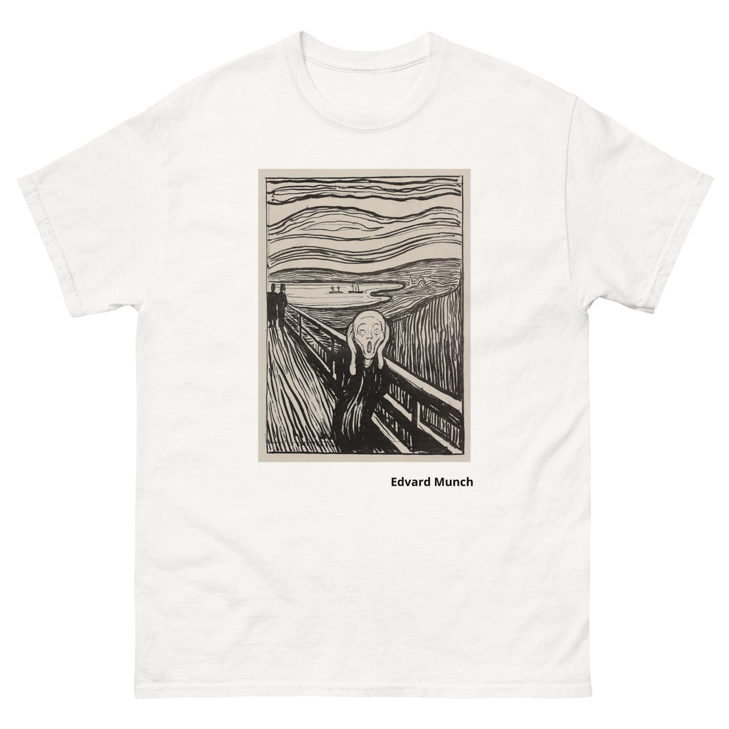 Unisex classic tee featuring Munch's iconic expressionist The Scream in monochrome tones