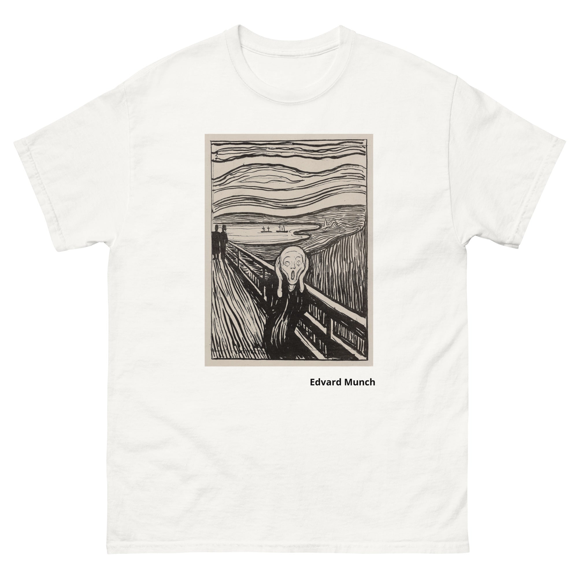Unisex classic tee featuring Munch's iconic expressionist The Scream in monochrome tones