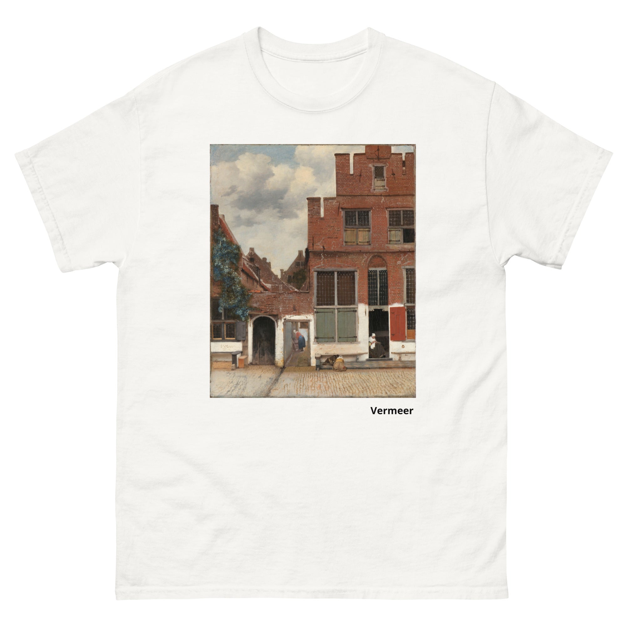 Unisex classic tee featuring Vermeer's painting of a quaint Dutch street scene The Little Street