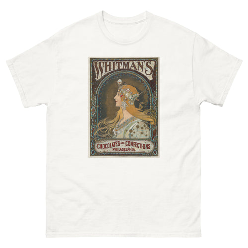 Unisex classic tee featuring Mucha's Art Nouveau advertising poster for Whitman's Chocolates