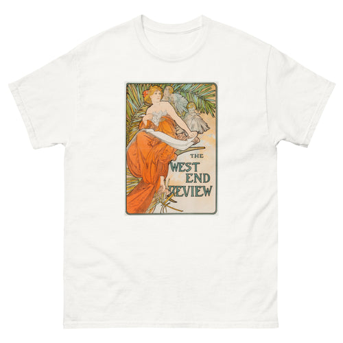 Unisex classic tee featuring Mucha's Art Nouveau promotional poster for the West End Review