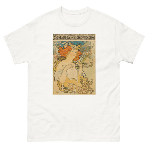 Unisex classic tee featuring Mucha's Art Nouveau Soleil du Dimanche decorative illustration