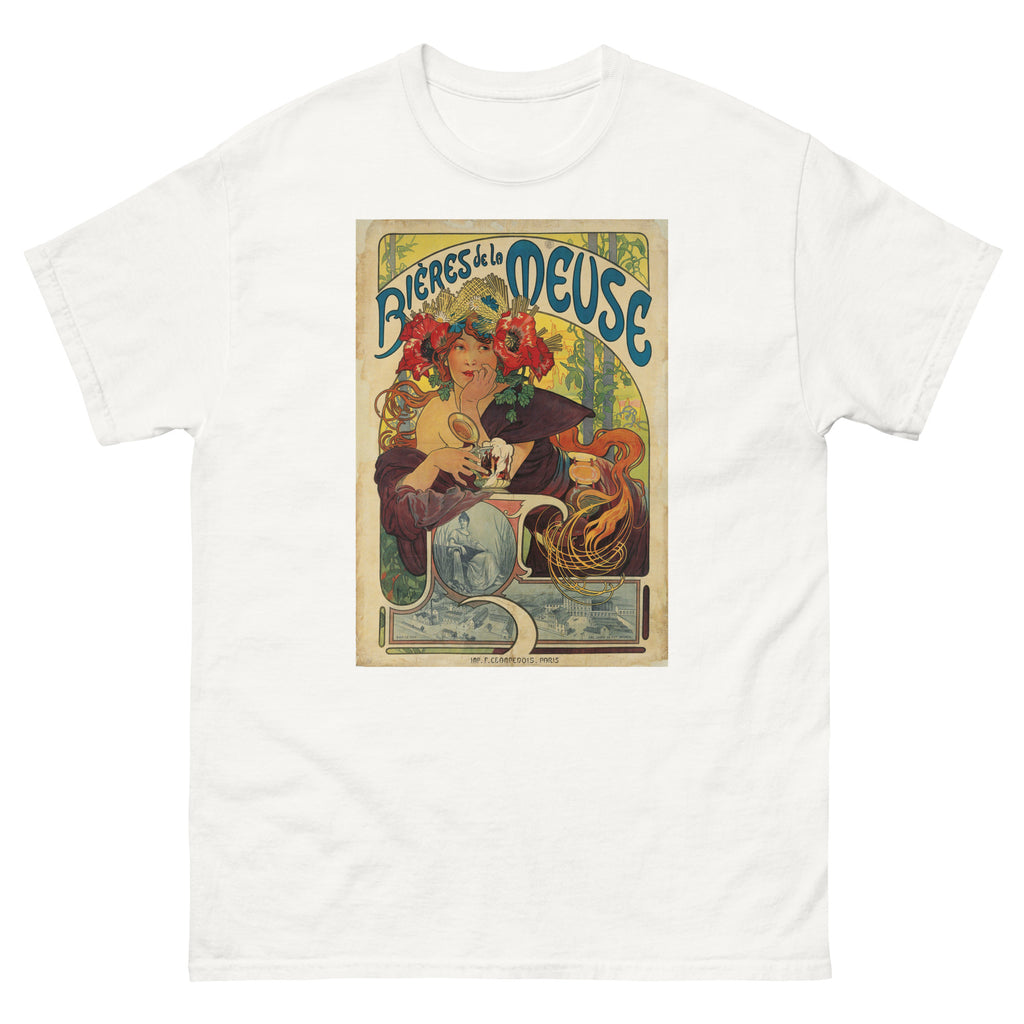 Unisex classic tee featuring Mucha's Art Nouveau Bières de la Meuse beer advertising poster