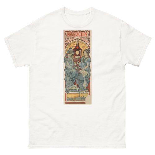 Unisex classic tee featuring Mucha's Art Nouveau Bénédictine liqueur advertising poster