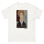 Unisex classic tee featuring Modigliani's elongated expressionist portrait of a woman