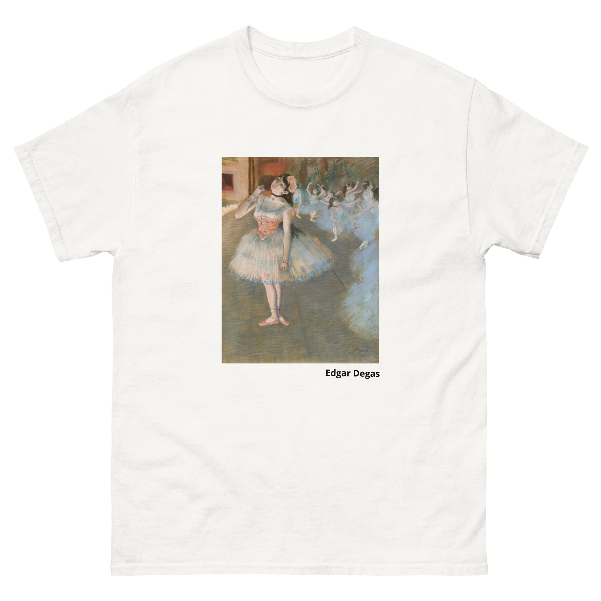 Unisex classic tee featuring Degas's impressionist painting of a ballerina performing on stage