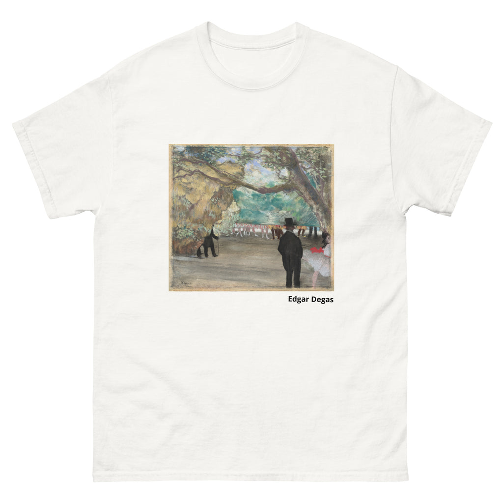 Unisex classic tee featuring Degas's impressionist painting of ballet dancers waiting behind a curtain