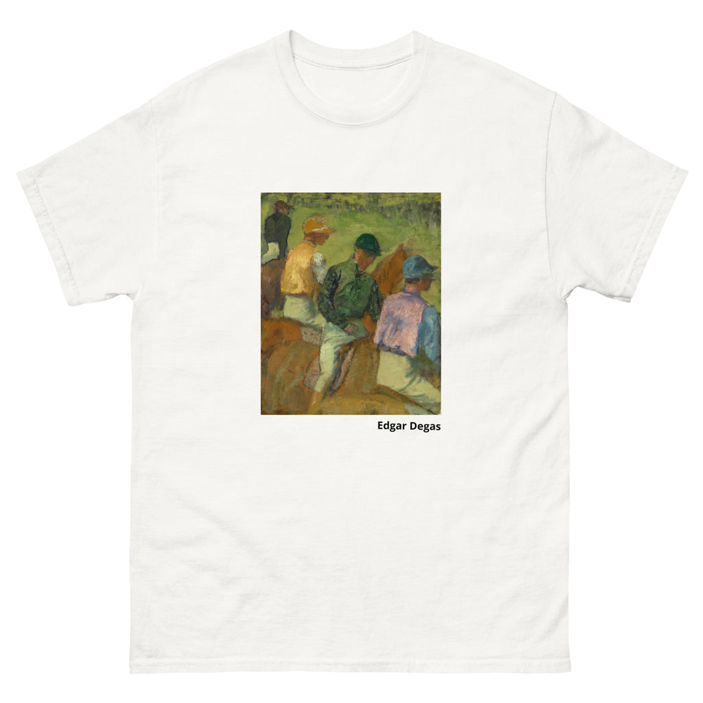Unisex classic tee featuring Degas's impressionist painting of four jockeys on horseback
