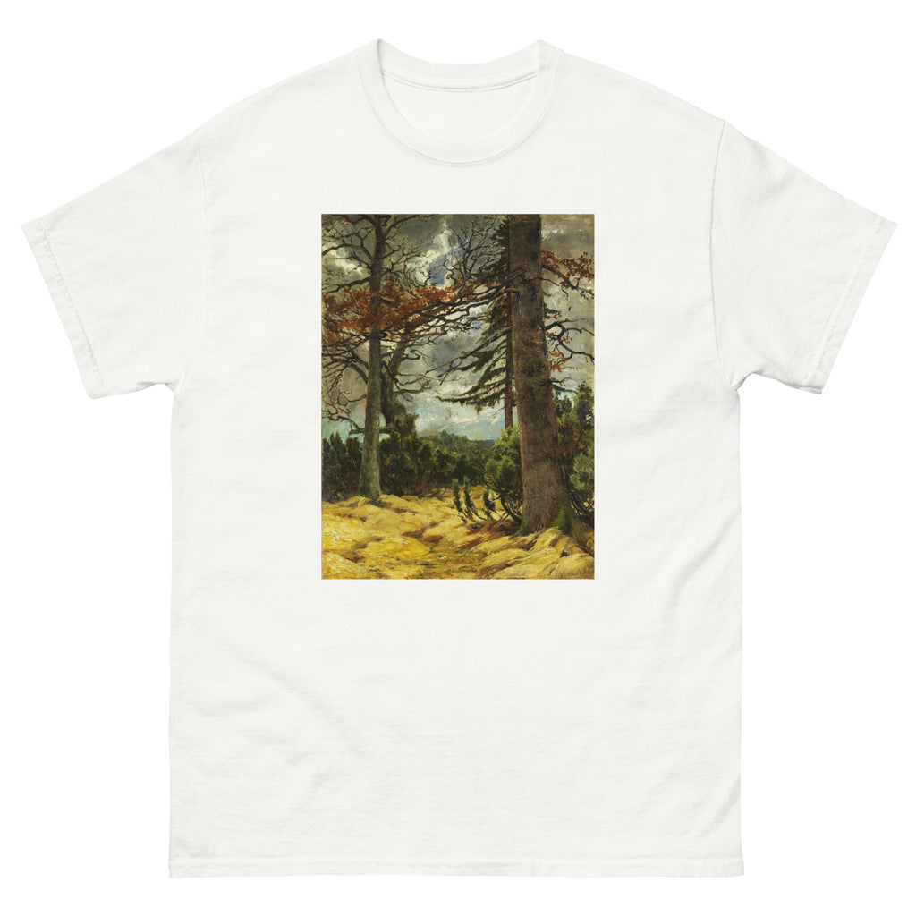 Unisex classic tee featuring Franz Marc's expressionist painting of oak tree trunks in early spring