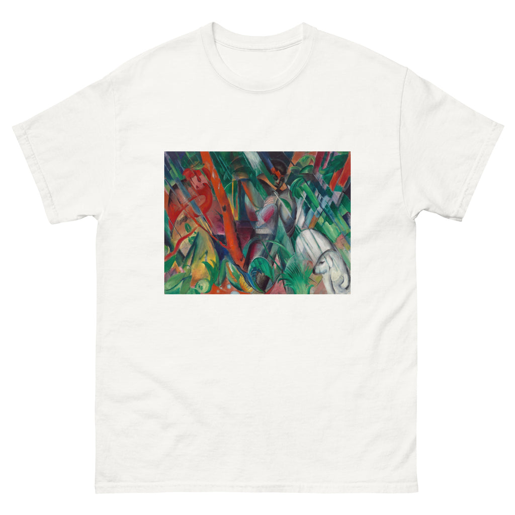 Unisex classic tee featuring Franz Marc's expressionist painting of animals sheltering in the rain