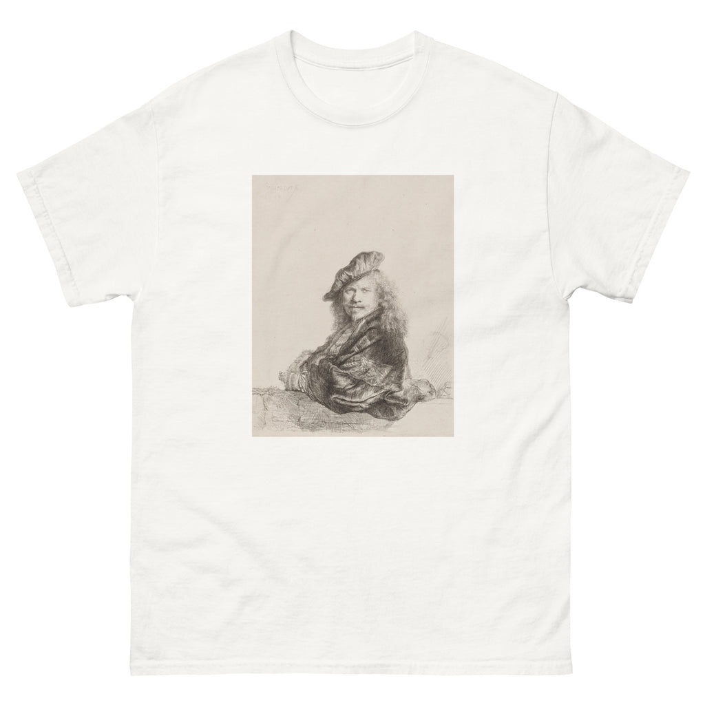 Unisex classic tee featuring Rembrandt's self-portrait sketch rendered in expressive drawing style
