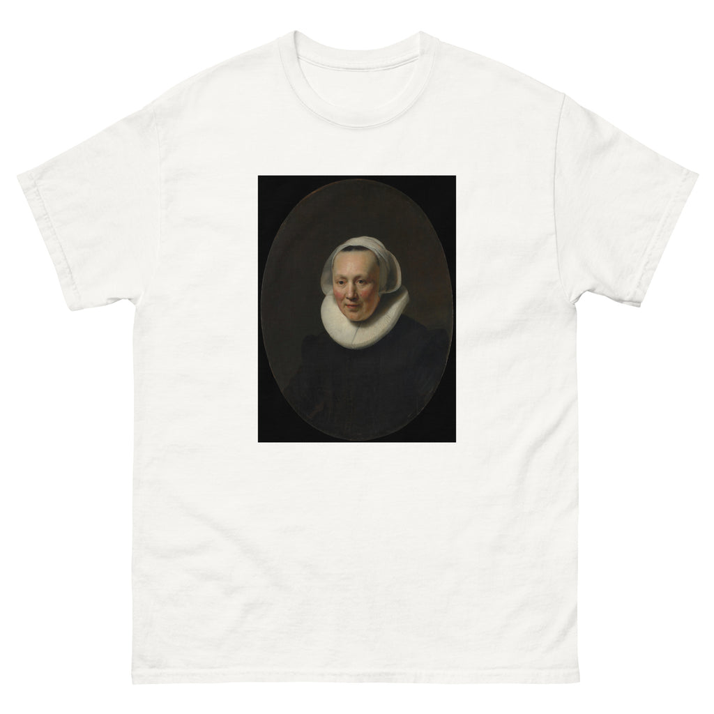 Unisex classic tee featuring Rembrandt's dramatic baroque portrait of an elegantly dressed woman