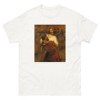 Unisex classic tee featuring Rembrandt's dramatic painting of Jacob wrestling with an angel