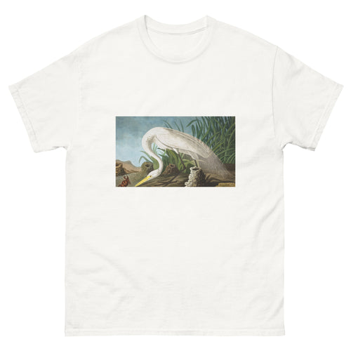 Unisex classic tee featuring Audubon's detailed naturalist illustration of a white heron