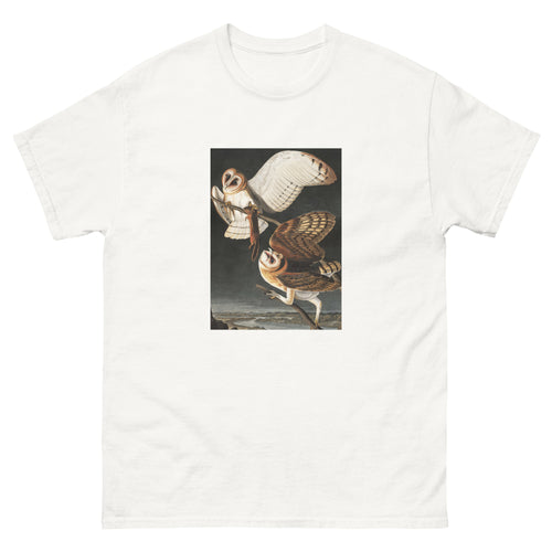 Unisex classic tee featuring Audubon's detailed naturalist illustration of a barn owl