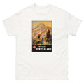 Unisex classic tee featuring a vintage New Zealand Mount Cook scenic travel poster
