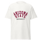 Unisex classic tee featuring Arizona State University name and branding in maroon and gold