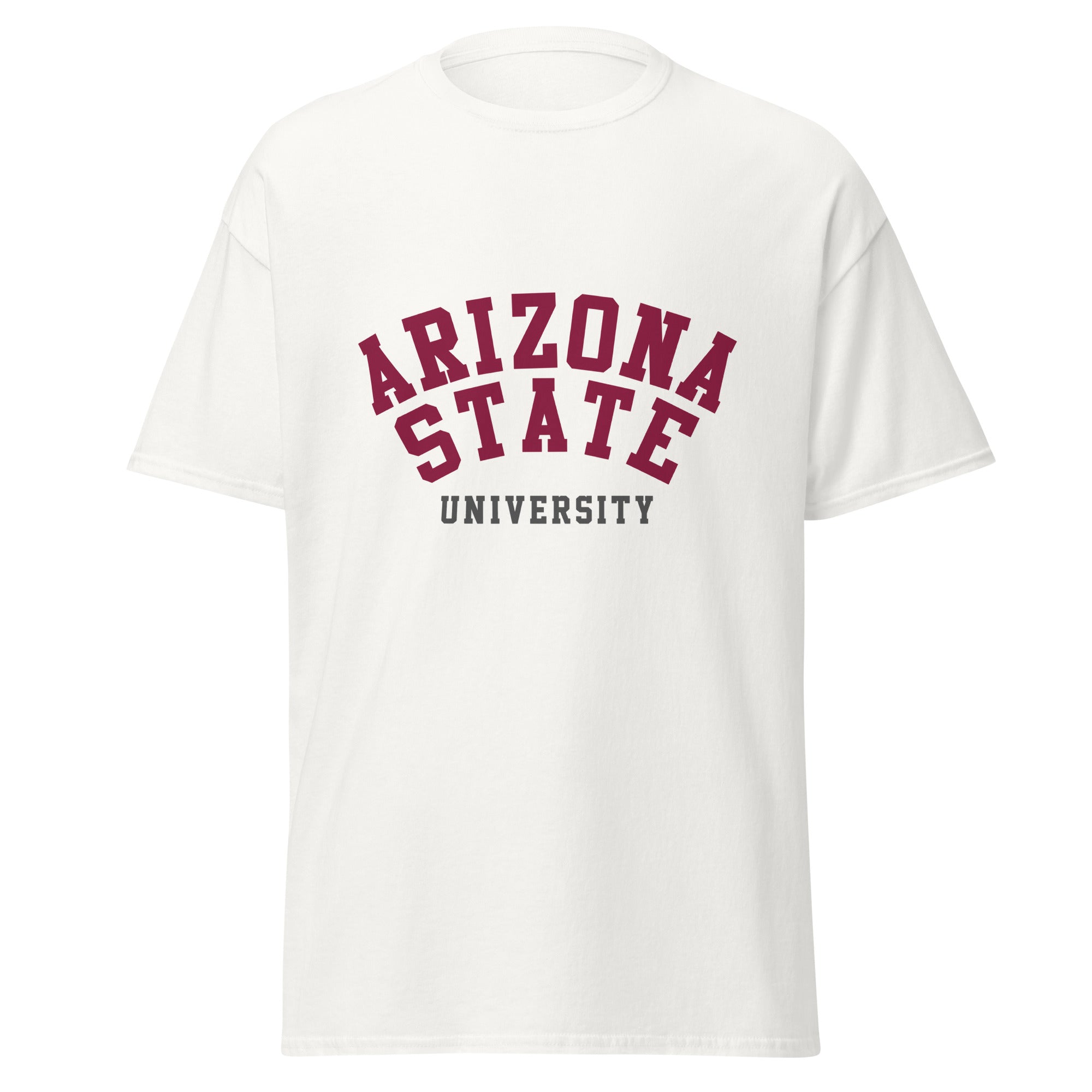 Unisex classic tee featuring Arizona State University name and branding in maroon and gold