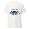 Unisex classic tee featuring University of British Columbia name and branding in blue and gold