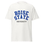 Unisex classic tee featuring Boise State University name and branding in blue and orange