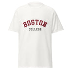 Unisex classic tee featuring Boston College name and branding in maroon and gold