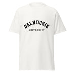Unisex classic tee featuring Dalhousie University name and branding in black and gold