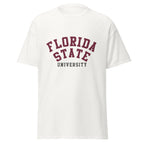 Unisex classic tee featuring Florida State University name and branding in garnet and gold