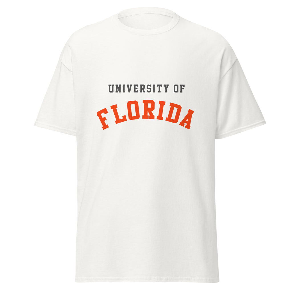 Unisex classic tee featuring University of Florida name and branding in orange and blue
