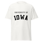 Unisex classic tee featuring University of Iowa name and branding in black and gold