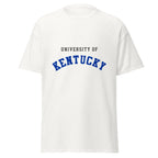 Unisex classic tee featuring University of Kentucky name and branding in blue and white