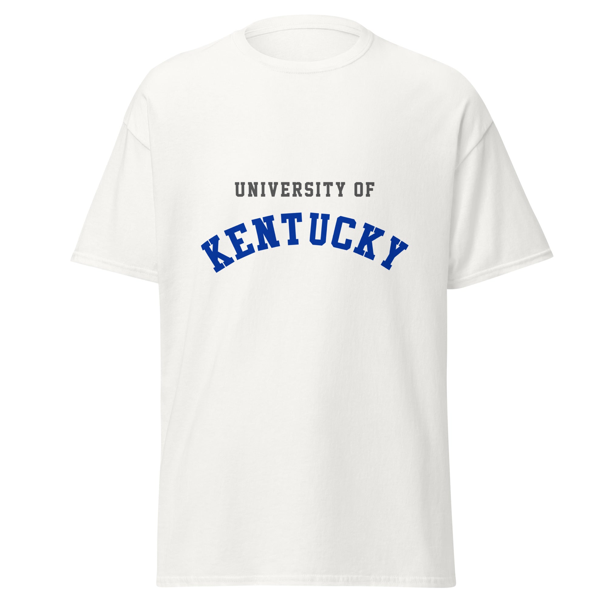 Unisex classic tee featuring University of Kentucky name and branding in blue and white