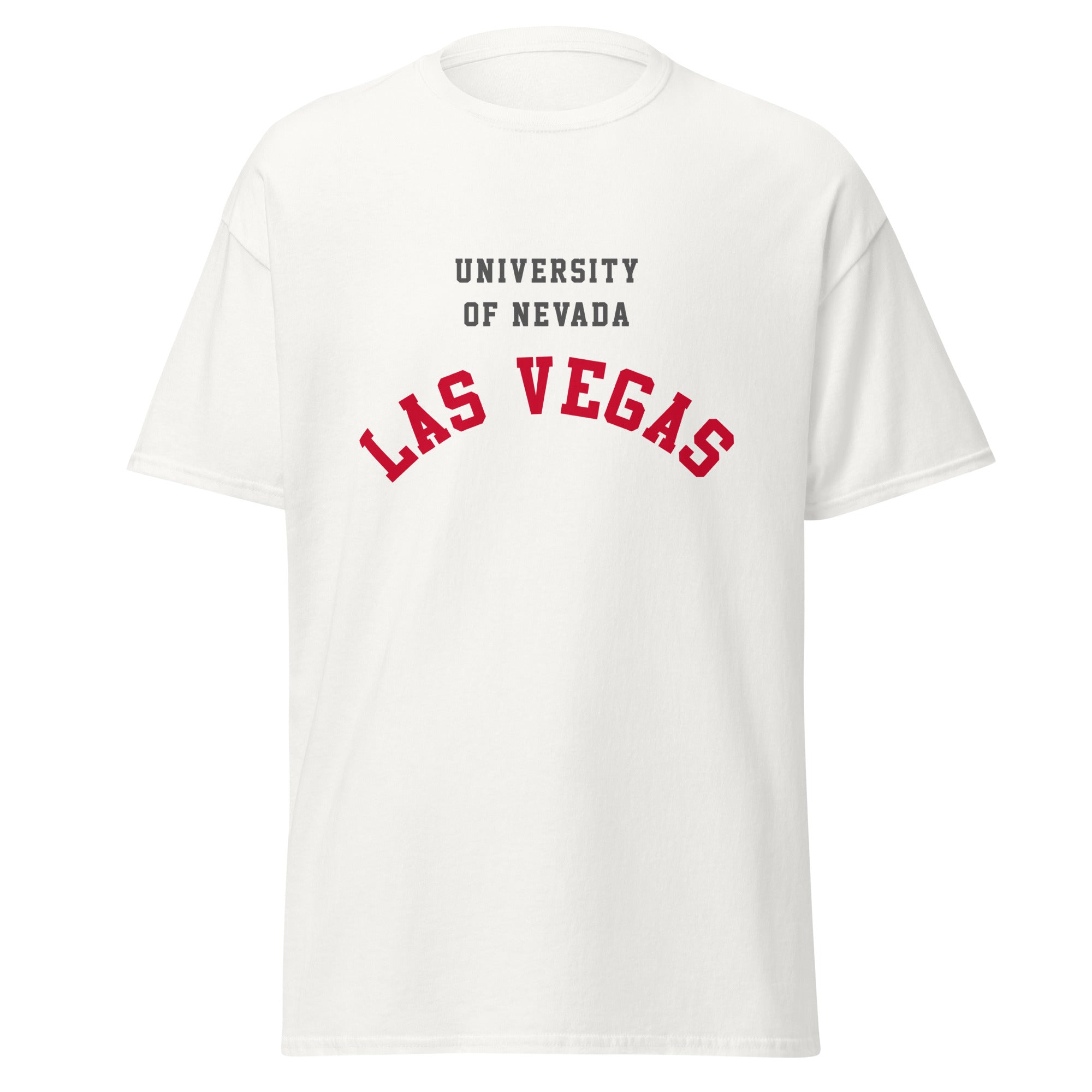 Unisex classic tee featuring UNLV name and branding in scarlet and grey