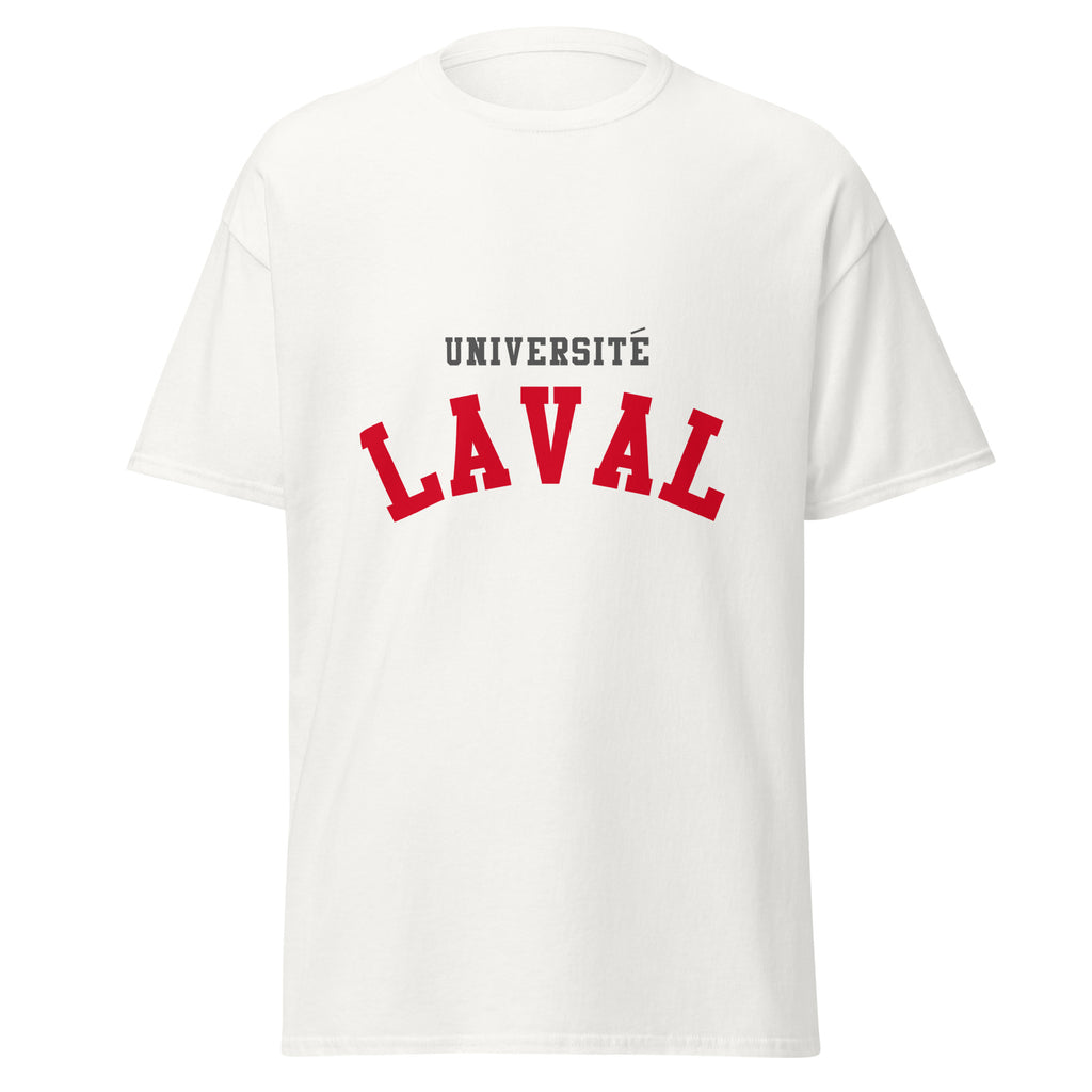 Unisex classic tee featuring Université Laval name and branding in red and gold