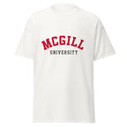 Unisex classic tee featuring McGill University name and branding in red and white
