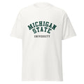 Unisex classic tee featuring Michigan State University name and branding in green and white