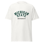 Unisex classic tee featuring Michigan State University name and branding in green and white