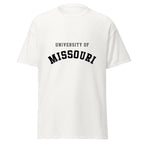 Unisex classic tee featuring University of Missouri name and branding in black and gold