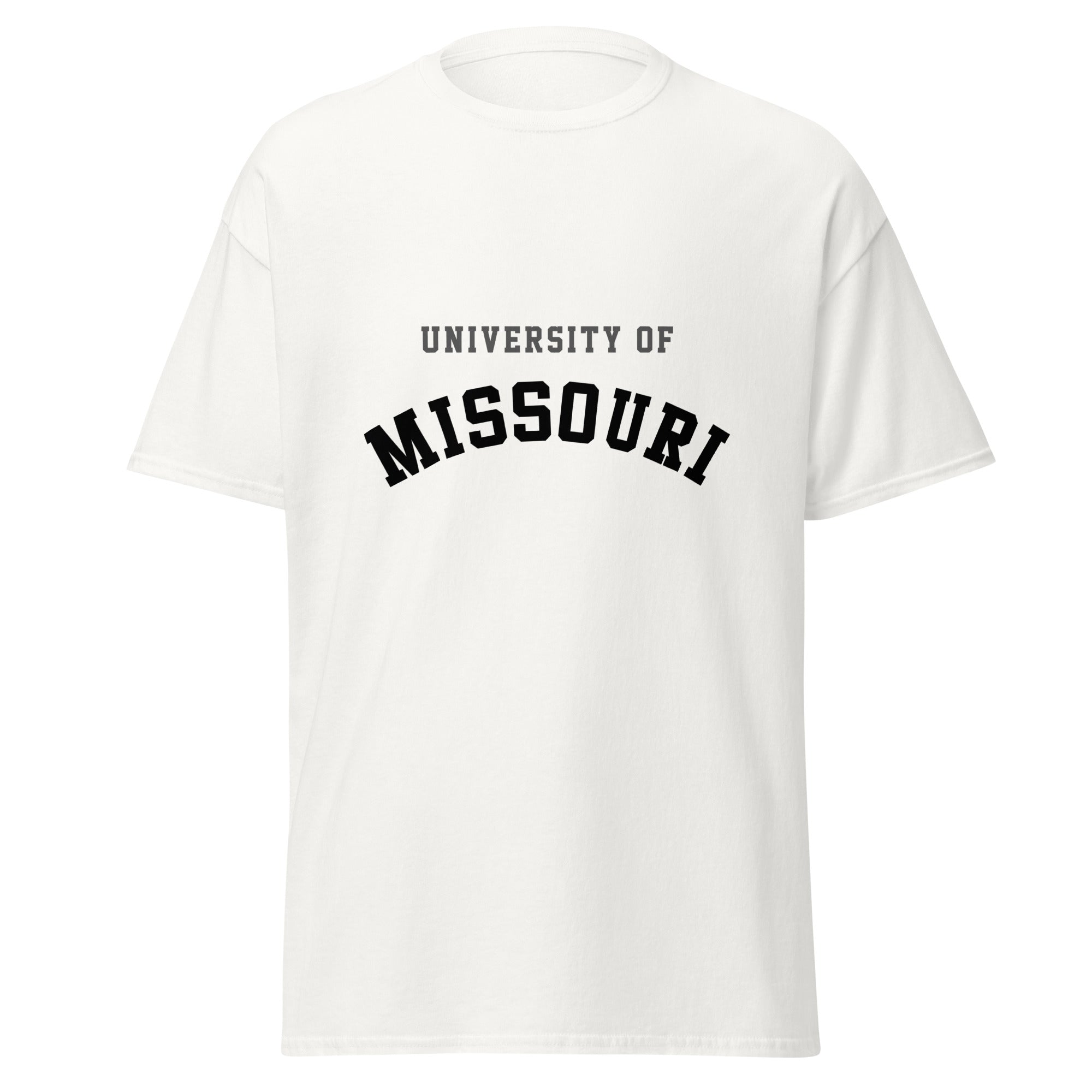 Unisex classic tee featuring University of Missouri name and branding in black and gold
