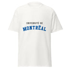 Unisex classic tee featuring Université de Montréal name and branding in blue and white