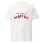 Unisex classic tee featuring University of Nebraska name and branding in scarlet and cream