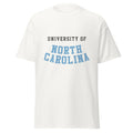 Unisex classic tee featuring University of North Carolina name and branding in Carolina blue and white